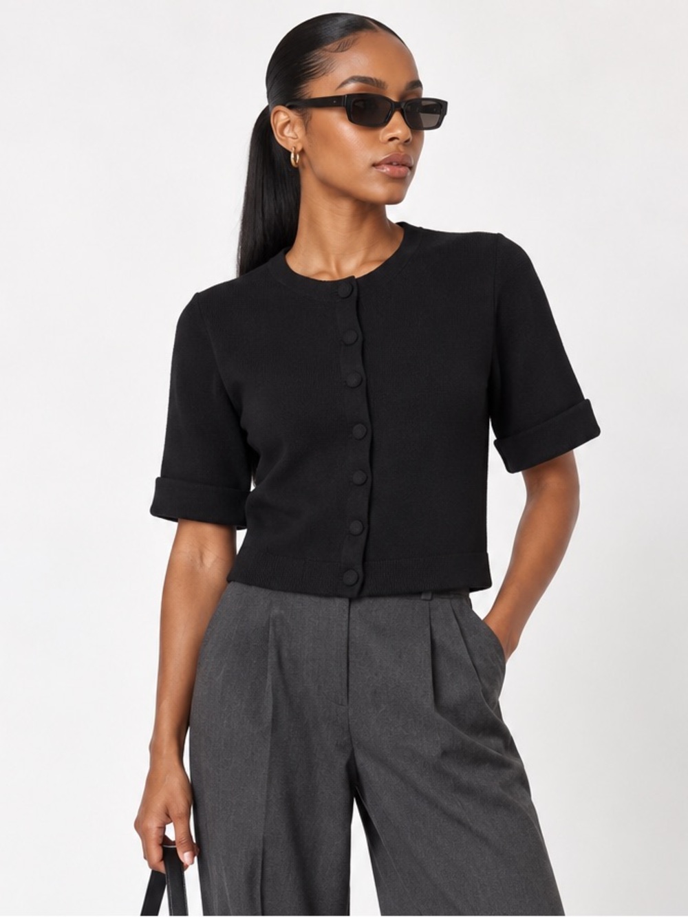NWT DKNY Black Size 4 Short Sleeve Lady Cardigan
